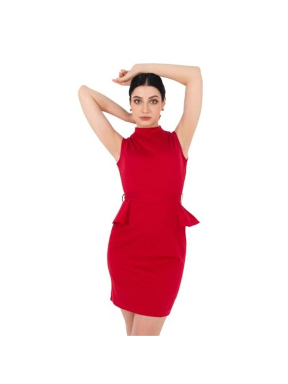 Women's Peplum Mock Neck Sleeveless Dress, Slim Fit Office Wear